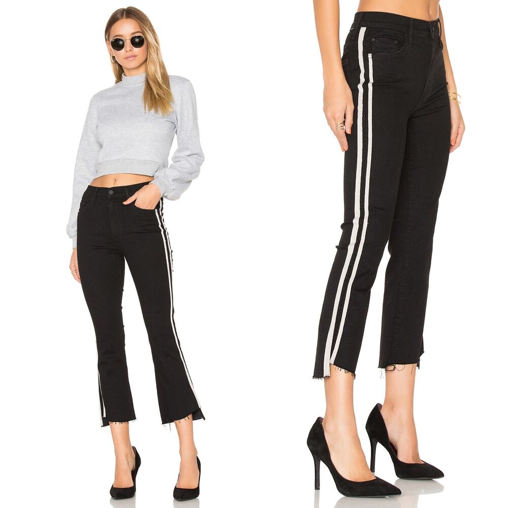 Mother Insider Crop Step Fray Jean in Guilty Racer Stripe Size 25 Black Bootcut